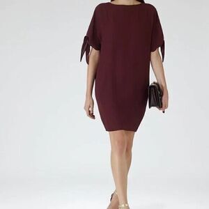 REISS Georgie Tie Sleeve Shift Dress in Dark Red Maroon Size US 0 $395